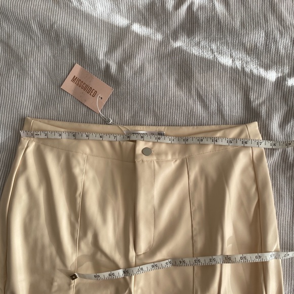 Cream Faux Leather Split Hem Trousers - Picture 8 of 15